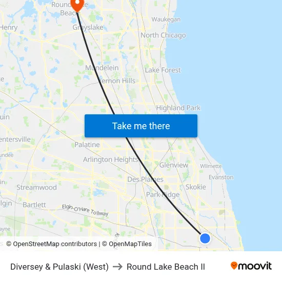 Diversey & Pulaski (West) to Round Lake Beach Il map