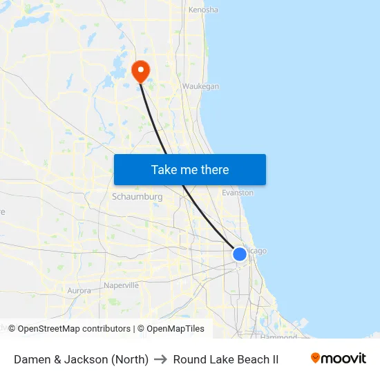Damen & Jackson (North) to Round Lake Beach Il map