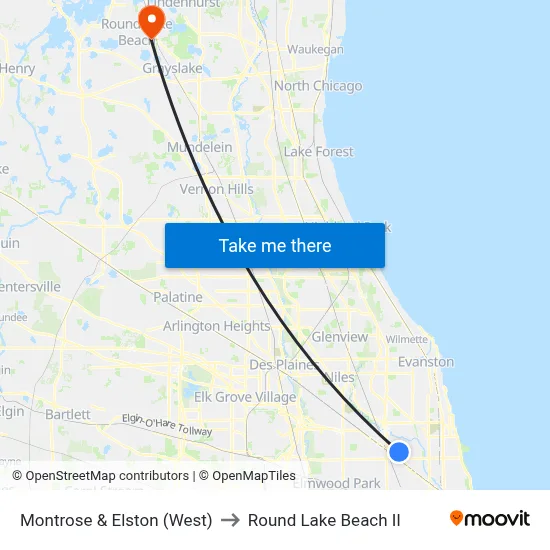 Montrose & Elston (West) to Round Lake Beach Il map