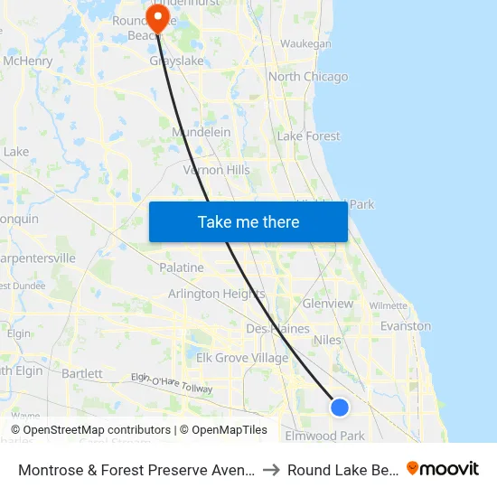 Montrose & Forest Preserve Avenue (West) to Round Lake Beach Il map
