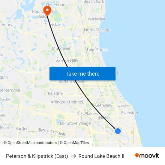 Peterson & Kilpatrick (East) to Round Lake Beach Il map