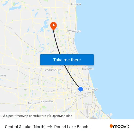 Central & Lake (North) to Round Lake Beach Il map