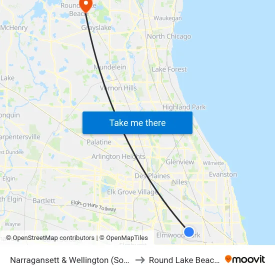 Narragansett & Wellington (South) to Round Lake Beach Il map