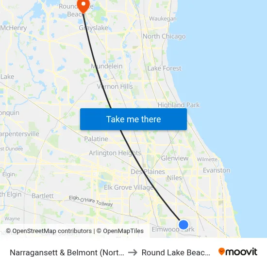 Narragansett & Belmont (North) to Round Lake Beach Il map