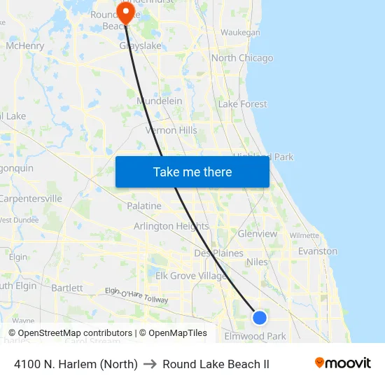 4100 N. Harlem (North) to Round Lake Beach Il map