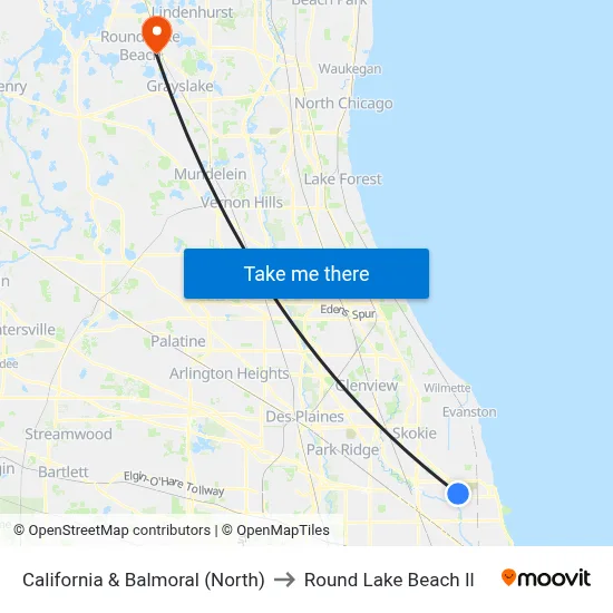 California & Balmoral (North) to Round Lake Beach Il map