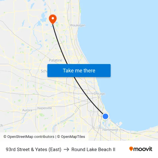 93rd Street & Yates (East) to Round Lake Beach Il map