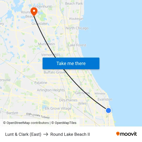 Lunt & Clark (East) to Round Lake Beach Il map