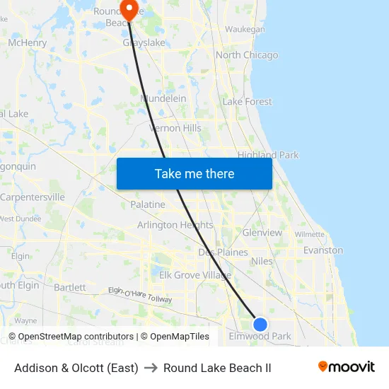 Addison & Olcott (East) to Round Lake Beach Il map