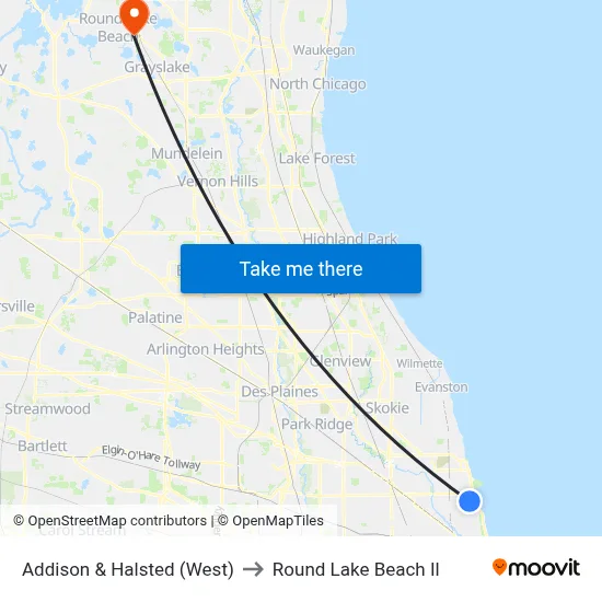 Addison & Halsted (West) to Round Lake Beach Il map