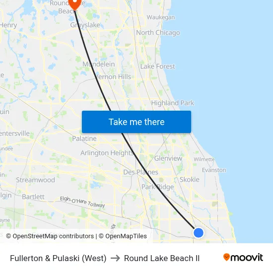 Fullerton & Pulaski (West) to Round Lake Beach Il map