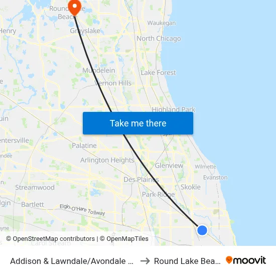 Addison & Lawndale/Avondale (West) to Round Lake Beach Il map