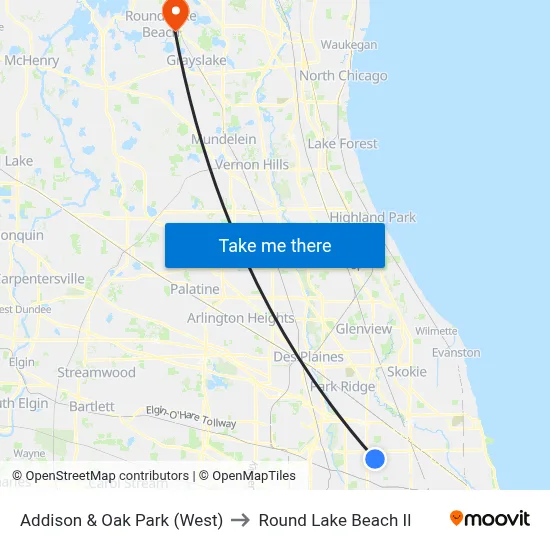 Addison & Oak Park (West) to Round Lake Beach Il map