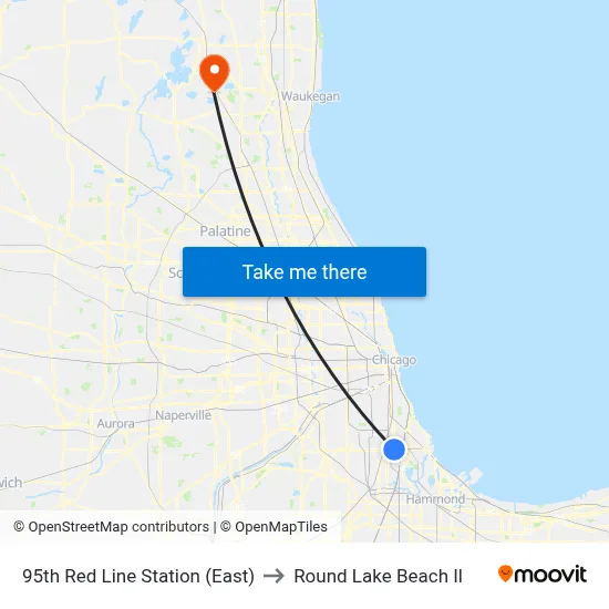 95th Red Line Station (East) to Round Lake Beach Il map