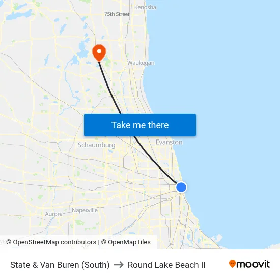 State & Van Buren (South) to Round Lake Beach Il map