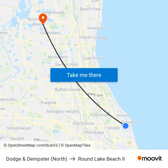 Dodge & Dempster (North) to Round Lake Beach Il map