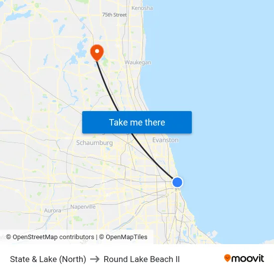 State & Lake (North) to Round Lake Beach Il map