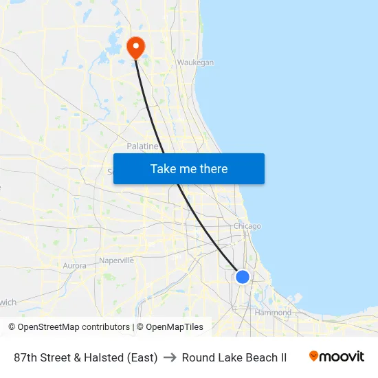 87th Street & Halsted (East) to Round Lake Beach Il map