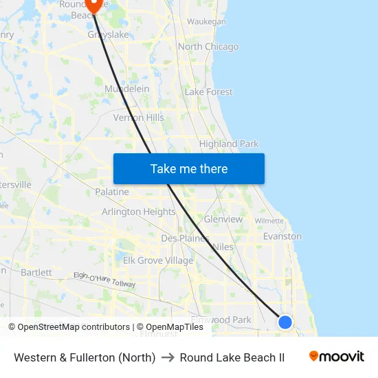 Western & Fullerton (North) to Round Lake Beach Il map