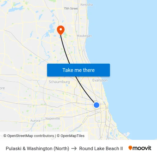 Pulaski & Washington (North) to Round Lake Beach Il map