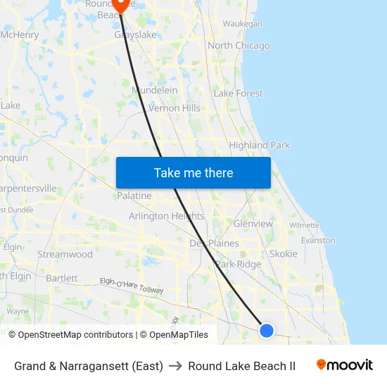 Grand & Narragansett (East) to Round Lake Beach Il map