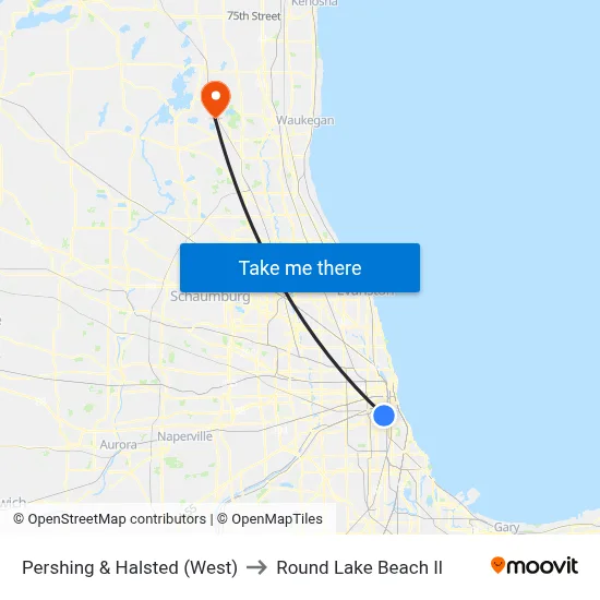 Pershing & Halsted (West) to Round Lake Beach Il map