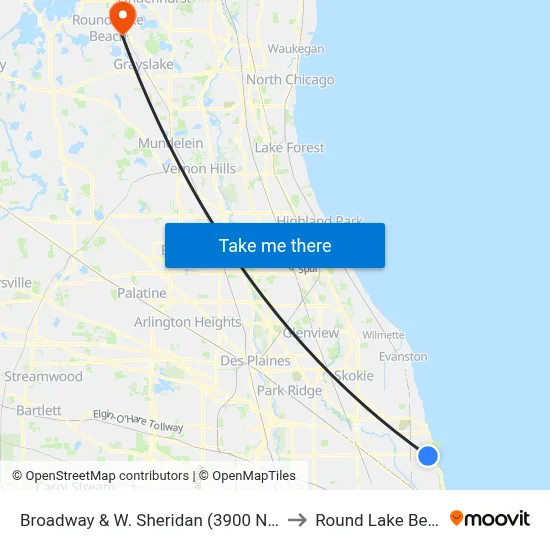 Broadway & W. Sheridan (3900 N) (South) to Round Lake Beach Il map