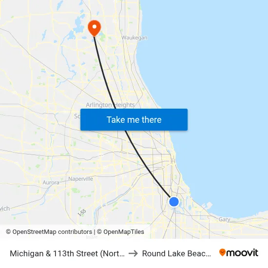 Michigan & 113th Street (North) to Round Lake Beach Il map