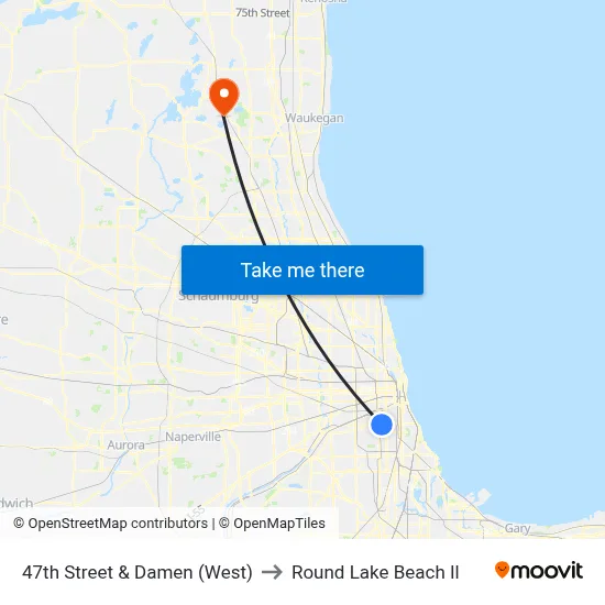 47th Street & Damen (West) to Round Lake Beach Il map