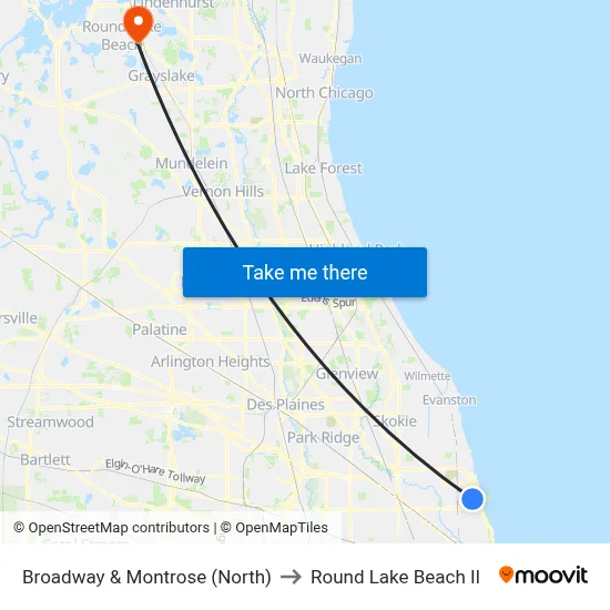 Broadway & Montrose (North) to Round Lake Beach Il map