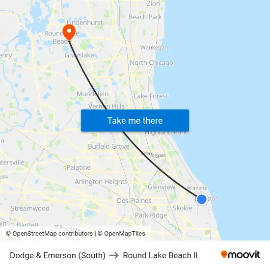 Dodge & Emerson (South) to Round Lake Beach Il map