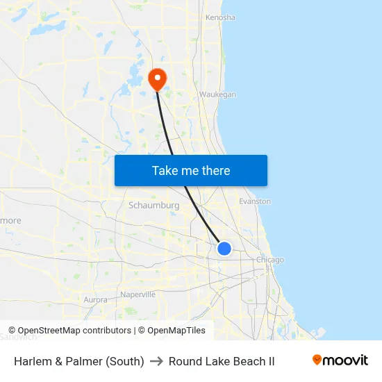 Harlem & Palmer (South) to Round Lake Beach Il map
