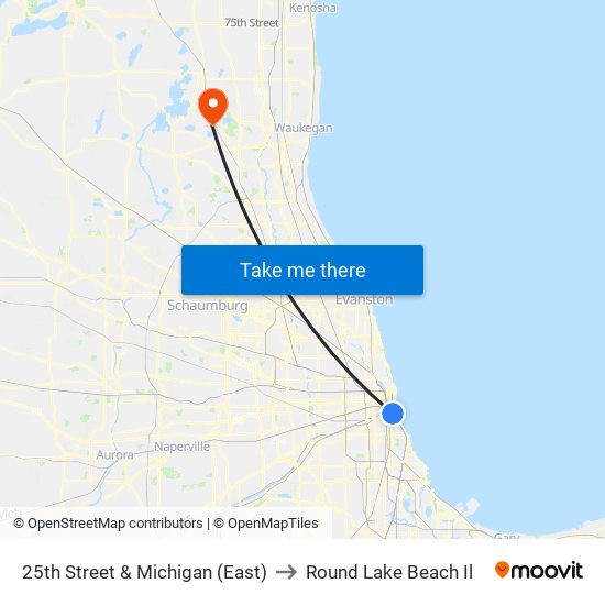 25th Street & Michigan (East) to Round Lake Beach Il map