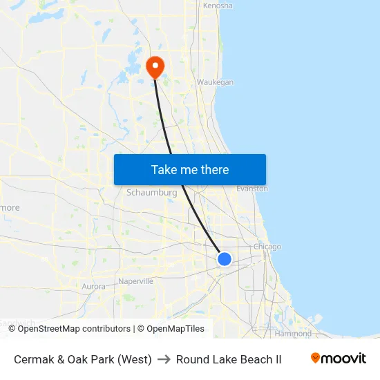 Cermak & Oak Park (West) to Round Lake Beach Il map
