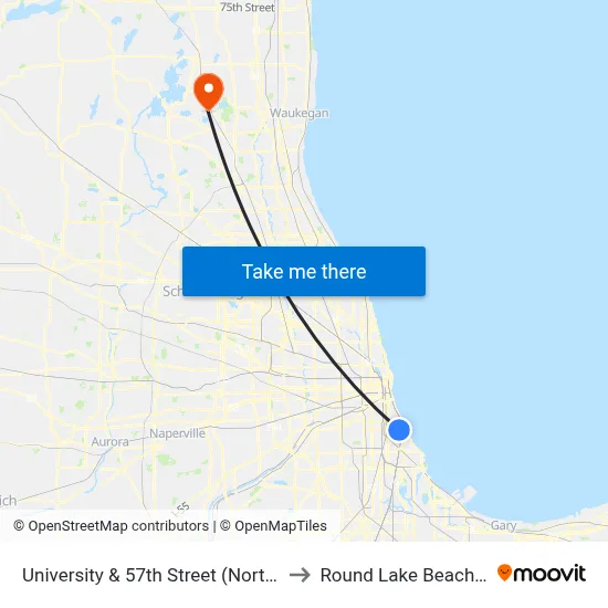 University & 57th Street (North) to Round Lake Beach Il map