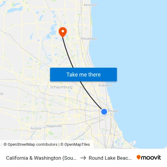 California & Washington (South) to Round Lake Beach Il map