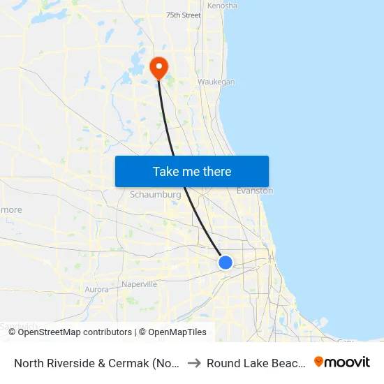 North Riverside & Cermak (North) to Round Lake Beach Il map