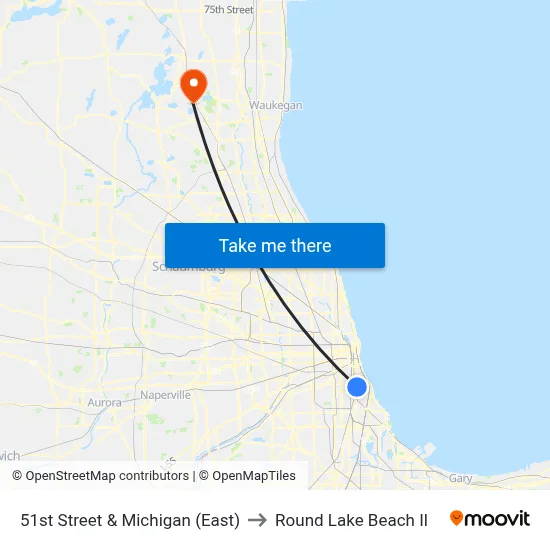 51st Street & Michigan (East) to Round Lake Beach Il map