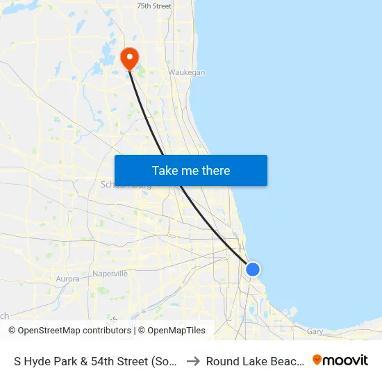 S Hyde Park & 54th Street (South) to Round Lake Beach Il map