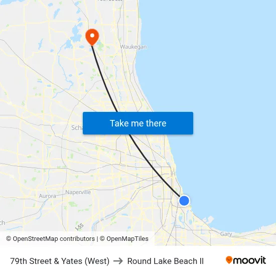 79th Street & Yates (West) to Round Lake Beach Il map