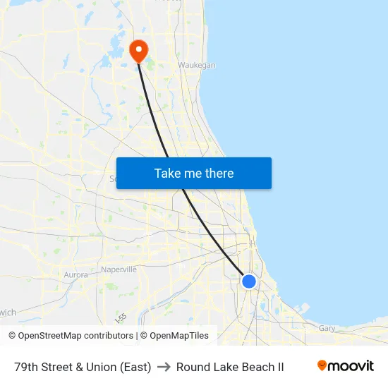 79th Street & Union (East) to Round Lake Beach Il map