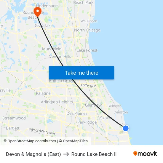 Devon & Magnolia (East) to Round Lake Beach Il map