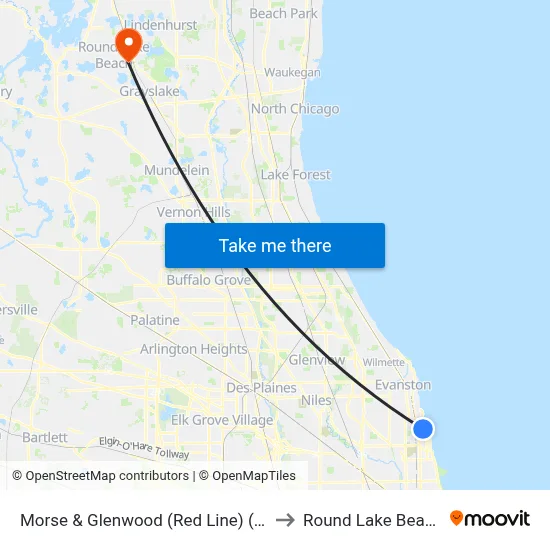 Morse & Glenwood (Red Line) (East) to Round Lake Beach Il map
