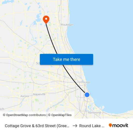 Cottage Grove & 63rd Street (Green Line) (North) to Round Lake Beach Il map