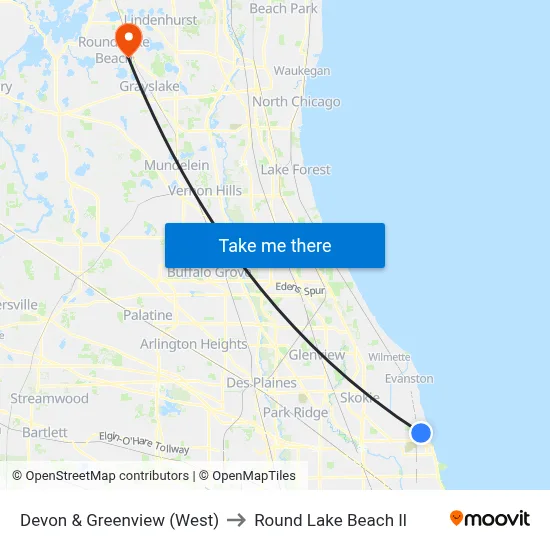 Devon & Greenview (West) to Round Lake Beach Il map
