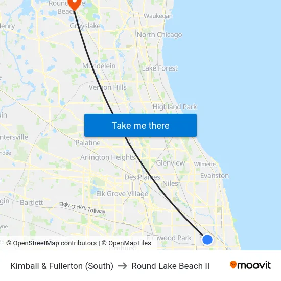 Kimball & Fullerton (South) to Round Lake Beach Il map