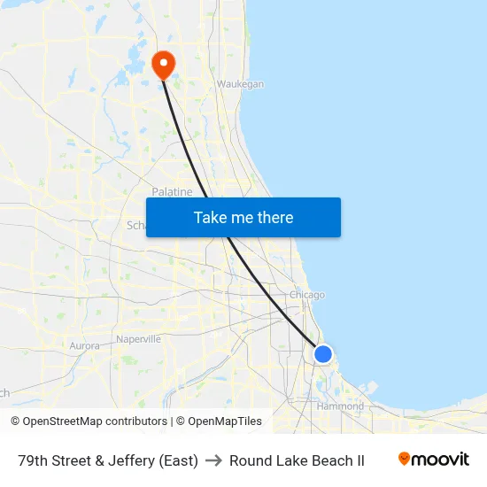 79th Street & Jeffery (East) to Round Lake Beach Il map