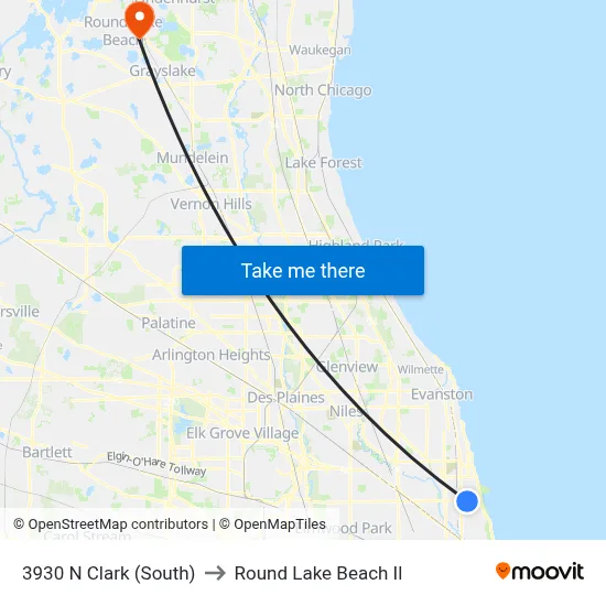 3930 N Clark (South) to Round Lake Beach Il map