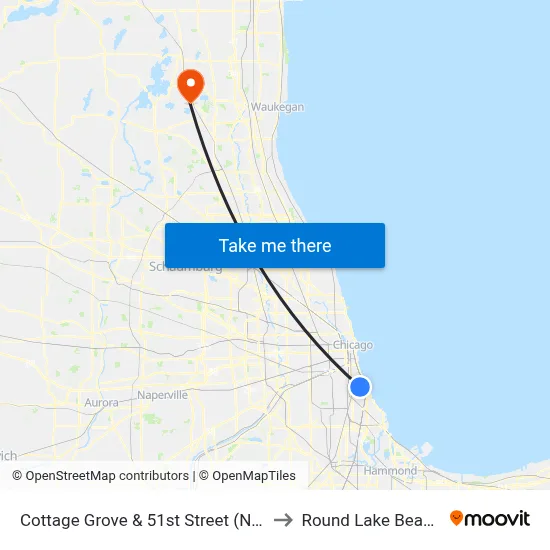 Cottage Grove & 51st Street (North) to Round Lake Beach Il map