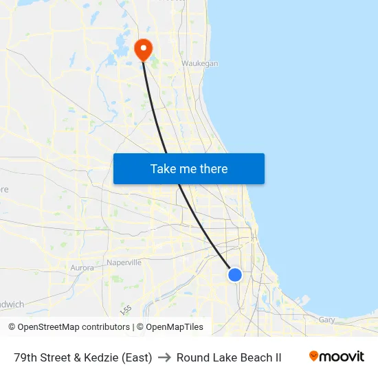 79th Street & Kedzie (East) to Round Lake Beach Il map